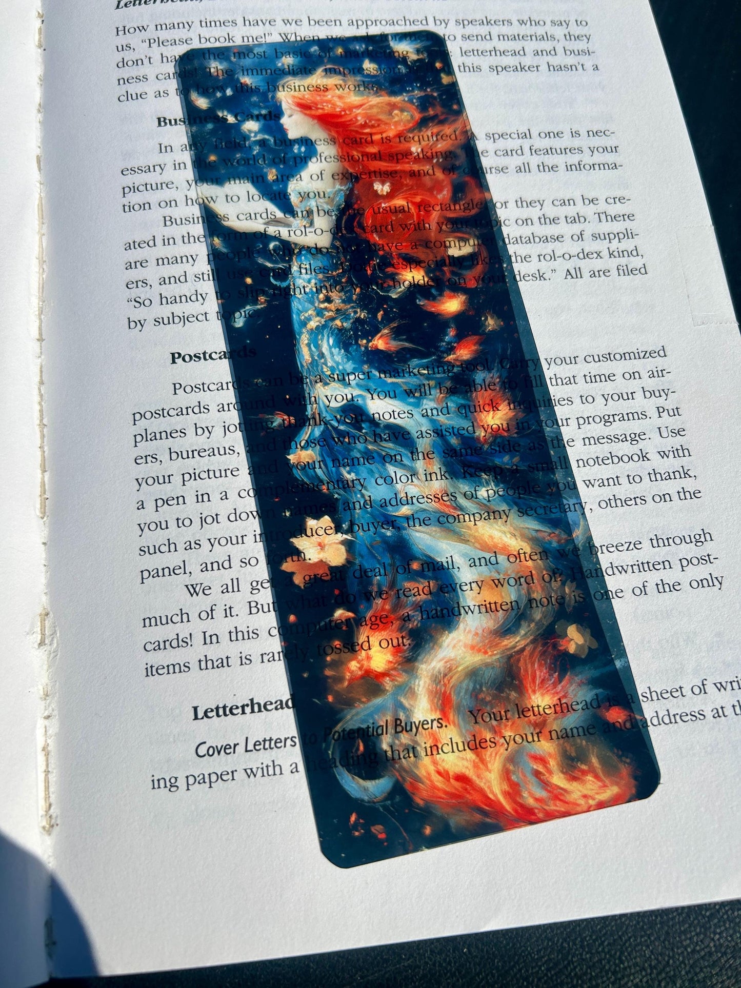 Fiery Red-Haired Girl with Phoenix Birds | Fantasy Art Page Marker | Enchanted Reading Gift for Book Lovers