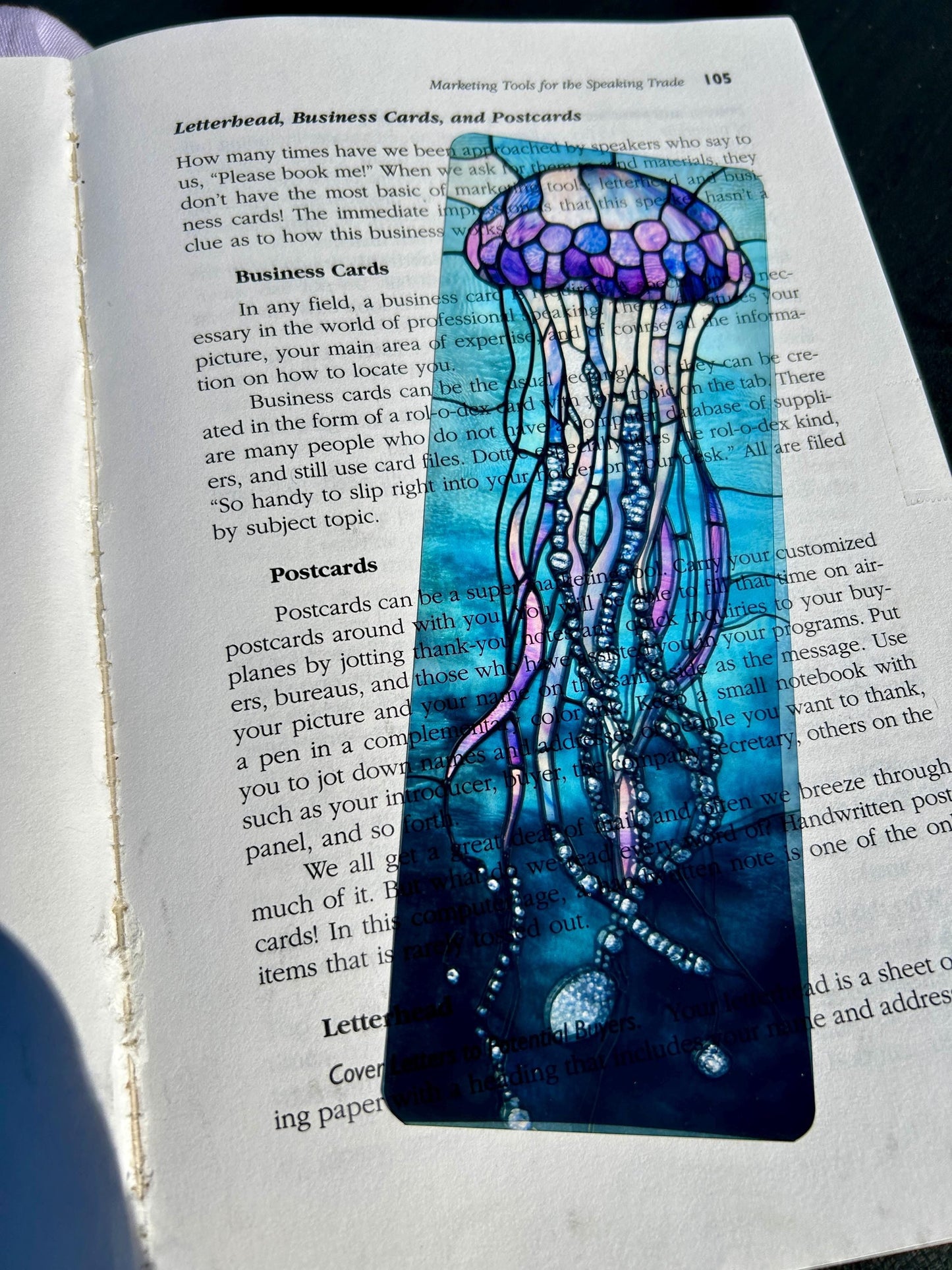 Stained Glass Jellyfish Bookmark – Ocean-Inspired Blue & Purple Art | Unique Underwater Gift for Book Lovers