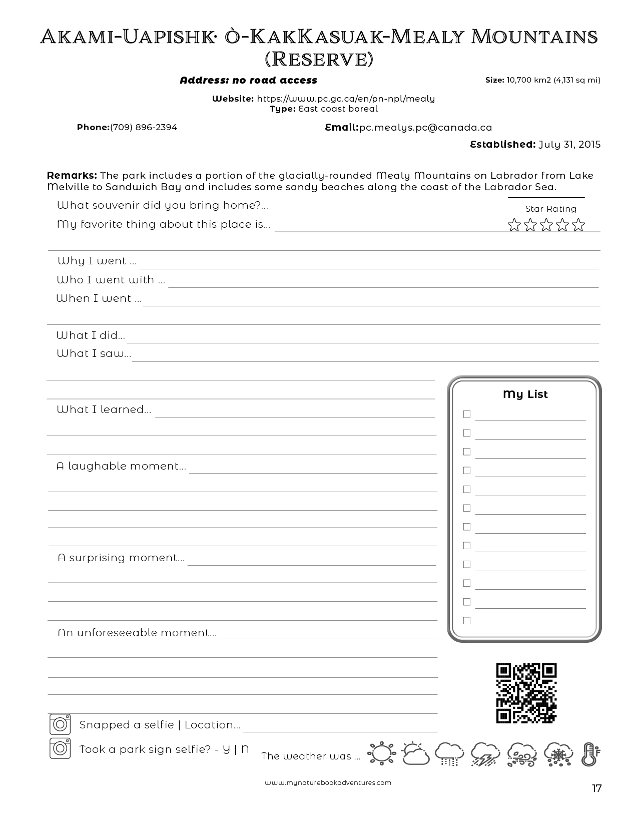 Canada National Parks - Adventure Planning Journal