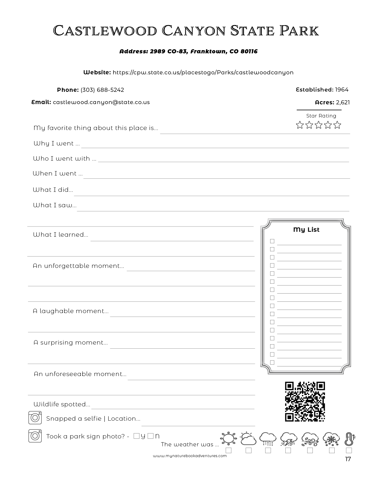 Colorado State Parks - Adventure Planning Journal