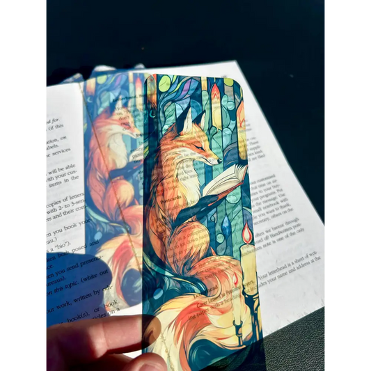 Curious Fox by Candlelight Bookmark – Stained Glass Fox Nature Bookmark