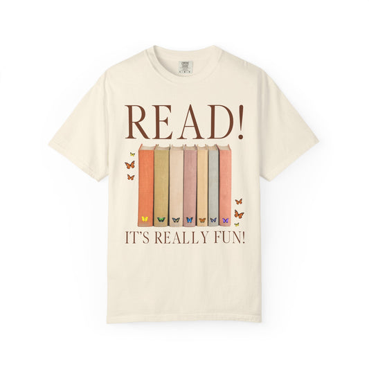 Cute Bookworm Tee Shirt with Butterflies: Read!