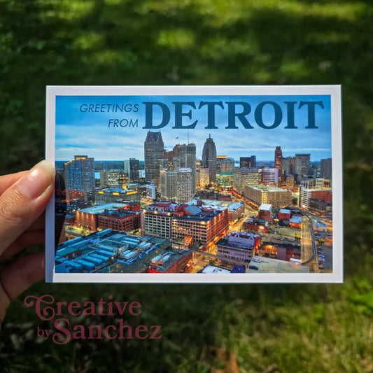 Detroit Michigan Postcard – Skyline & City Scene – Licensed Photography with Original Design by Creative By Sanchez