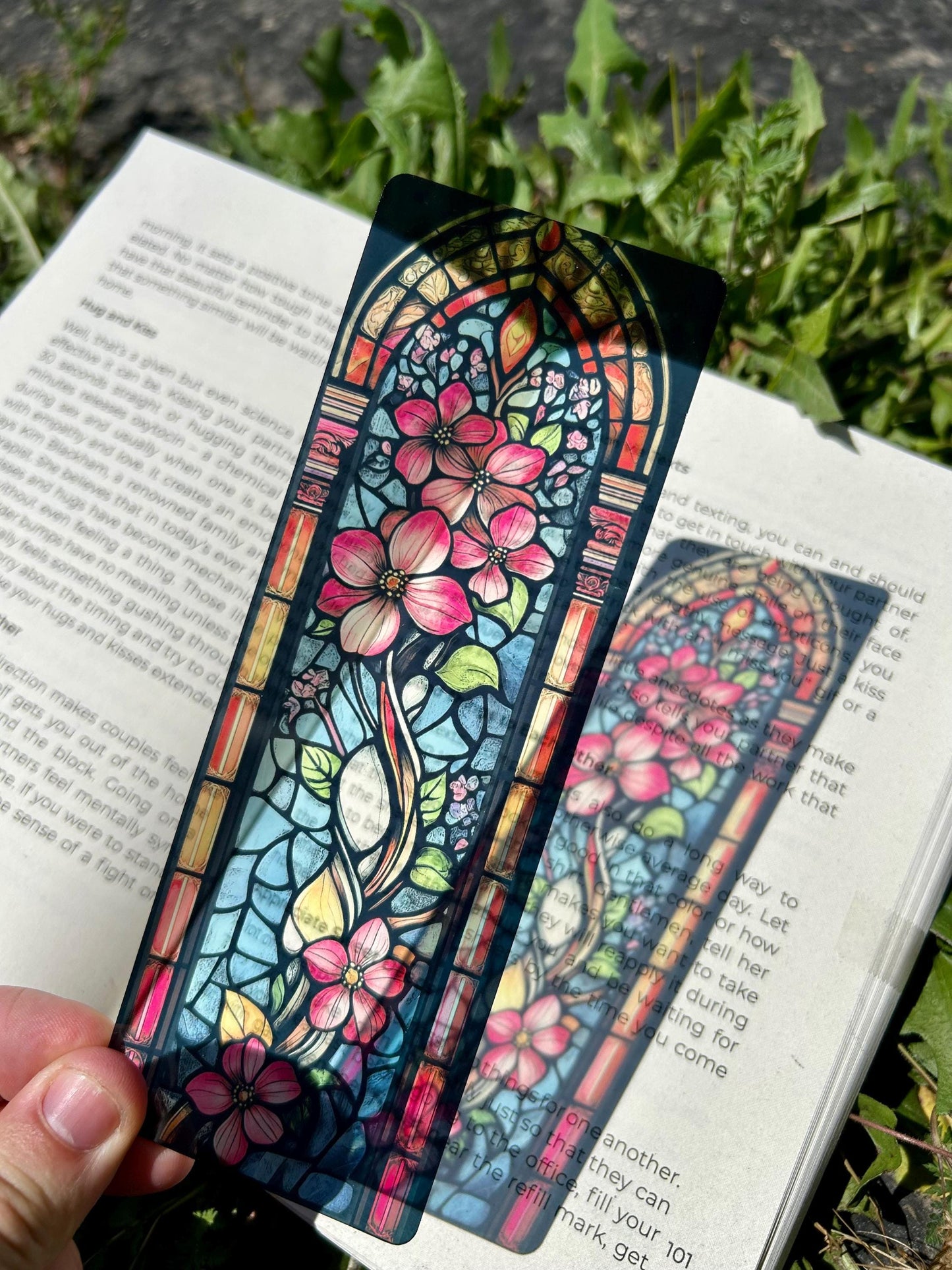 Stained Glass Flowers Bookmark - Vibrant Floral Art, Nature-Inspired Gift, Colorful Botanical Design, Unique Keepsake for Book Lovers