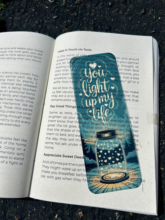 You Light Up My Life Bookmark – Firefly Mason Jar Design, Whimsical Gift for Book Lovers & Nature Enthusiasts