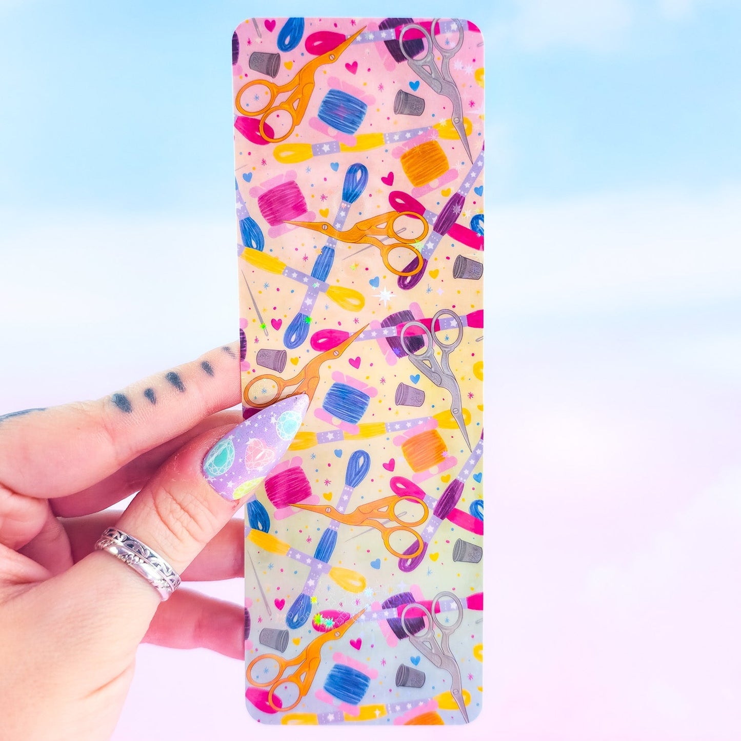 Embroidery Holographic Bookmark – Handmade Sewing & Craft Bookmark, Book Lover Gift