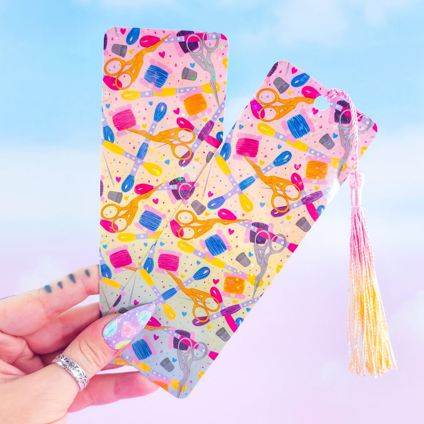 Embroidery Holographic Bookmark – Handmade Sewing & Craft Bookmark, Book Lover Gift