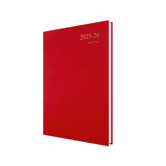 Essentials A4 Day to Page with Appointments Mid/Academic Year Diary Planner 2025 2026 Red Business Diaries
