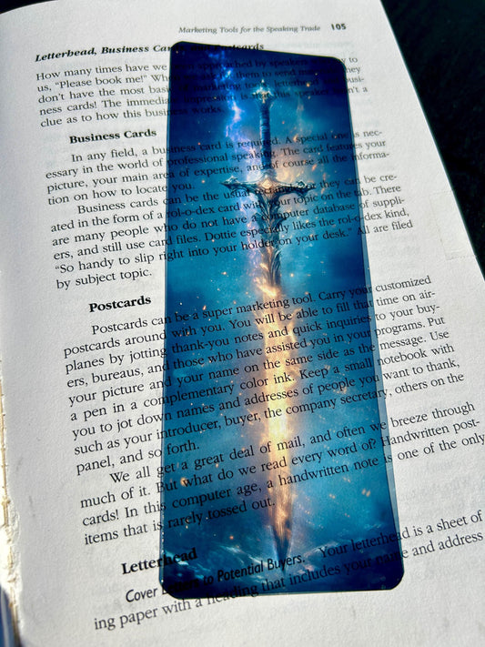 Flame Sword Bookmark – Fiery Blade with Holy Light and Cosmic Smoke for Fantasy Warrior Readers