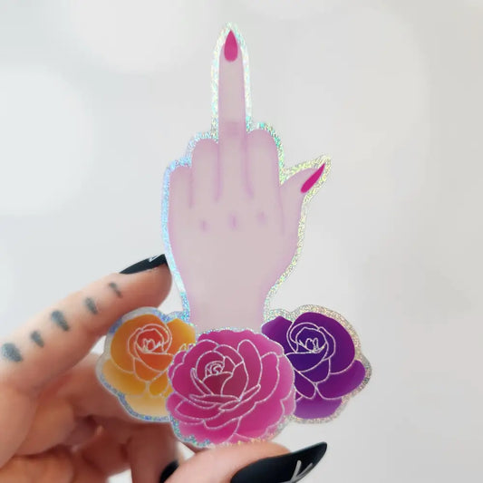 Female Middle Finger Holographic Sticker 2x3 in. Stickers