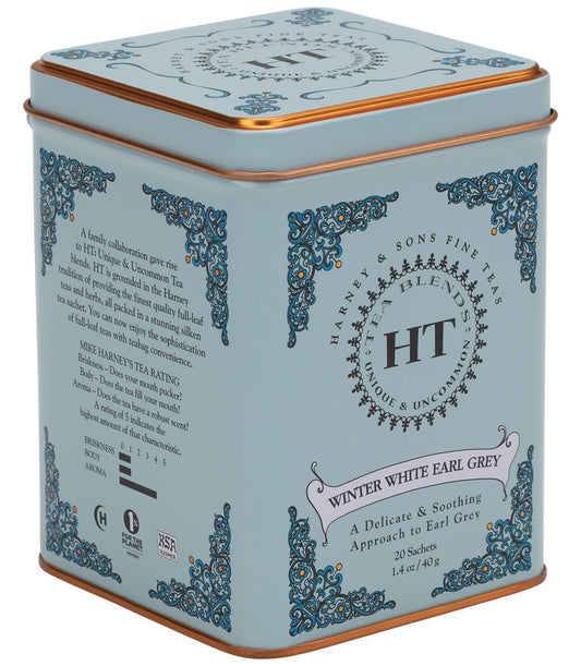 Earl Grey blanco de invierno, HT, lata de 20 sobres