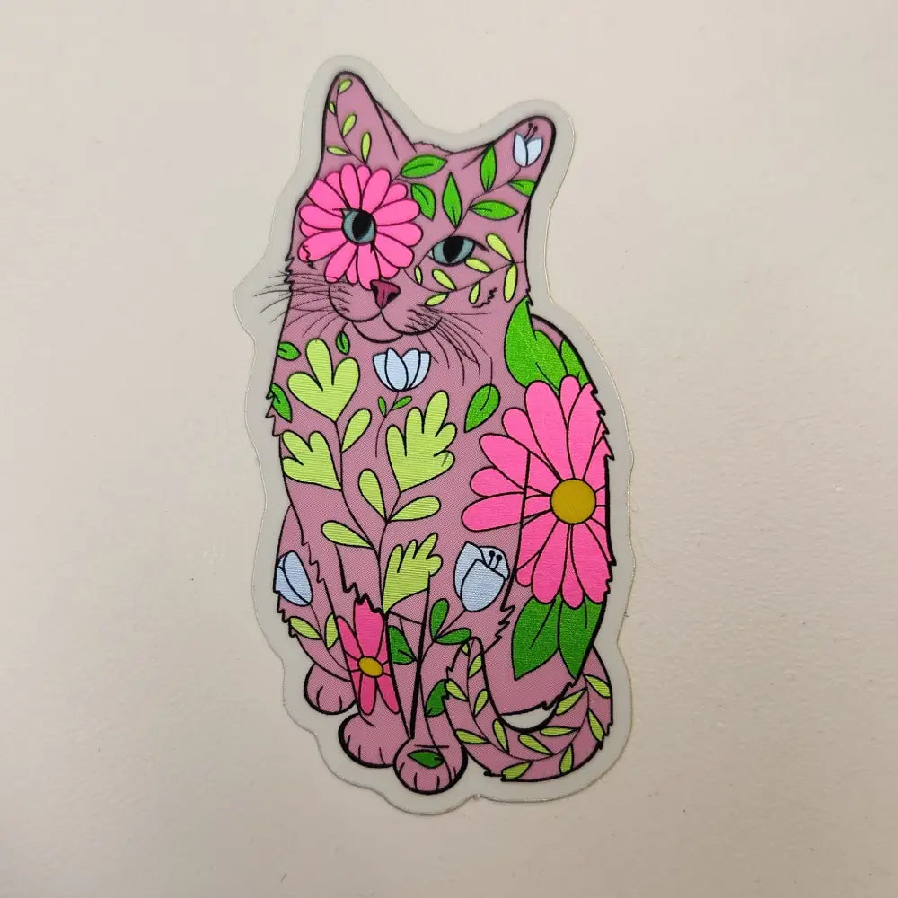 Floral Cat Sticker 1.5 x 3 in. Stickers