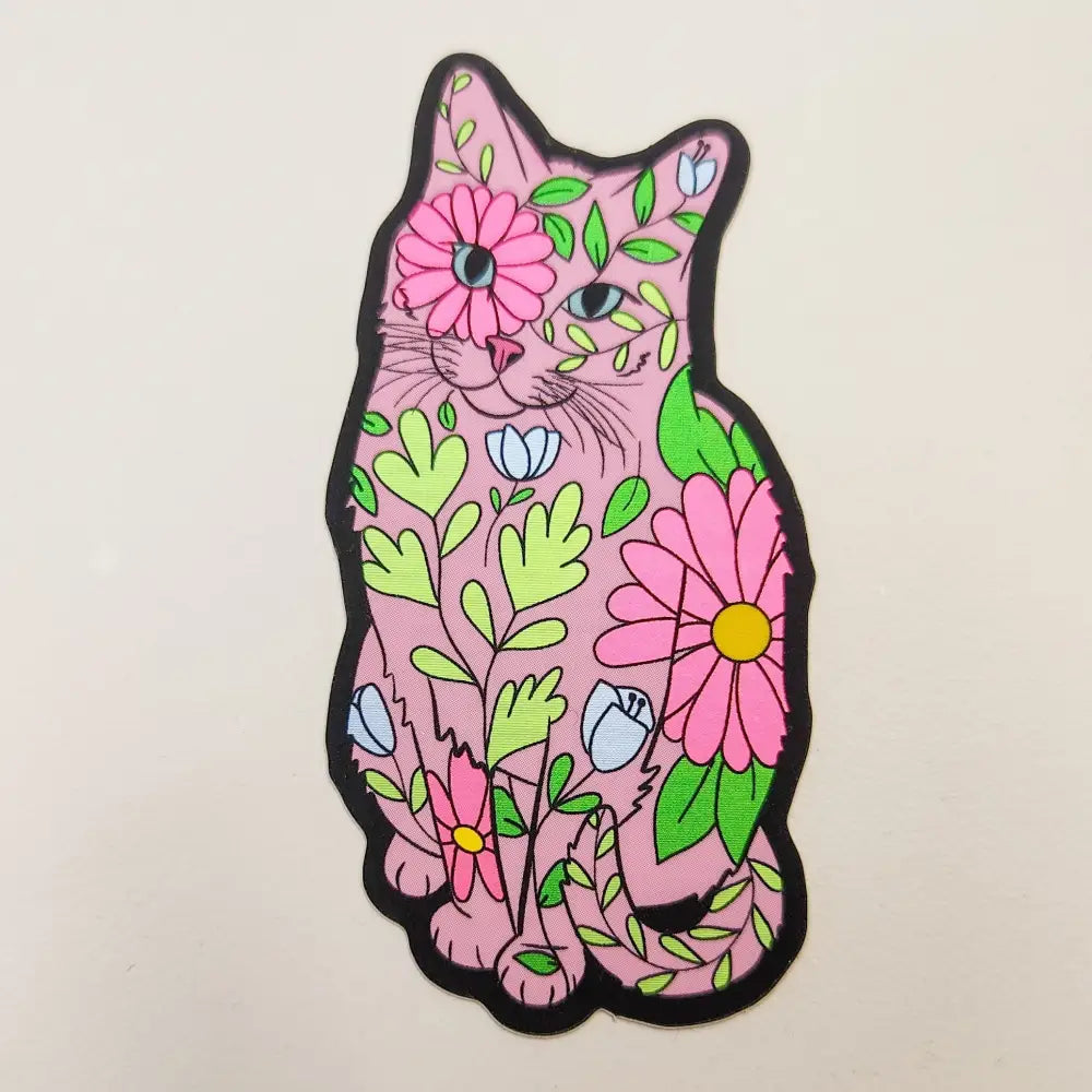 Floral Cat Sticker 1.5 x 3 in. Stickers