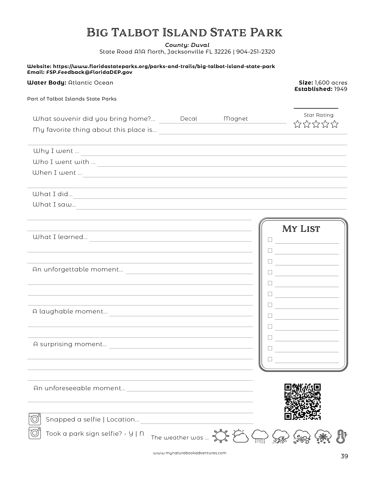 Florida State Parks & Sites - Adventure Planning Journal