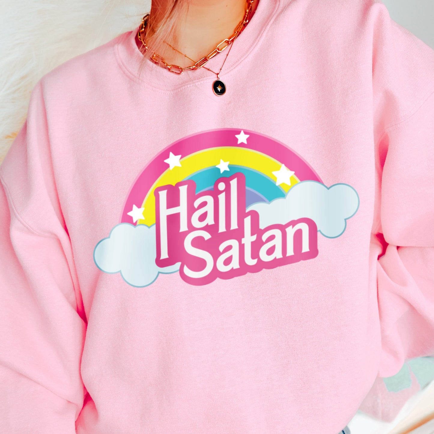 Hail Satan Pink Crewneck Sweatshirt - Unisex