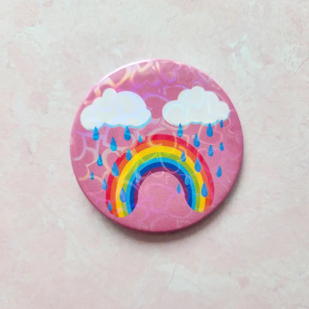 Holographic Rainbow Frowny Face Pinback Button Pins and Magnets