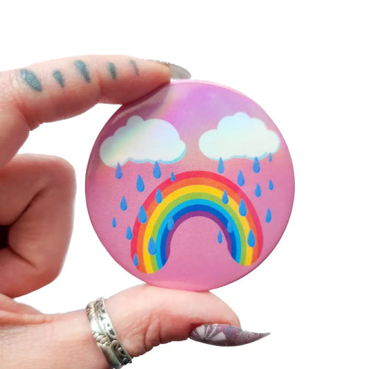 Holographic Rainbow Frowny Face Pinback Button Pins and Magnets