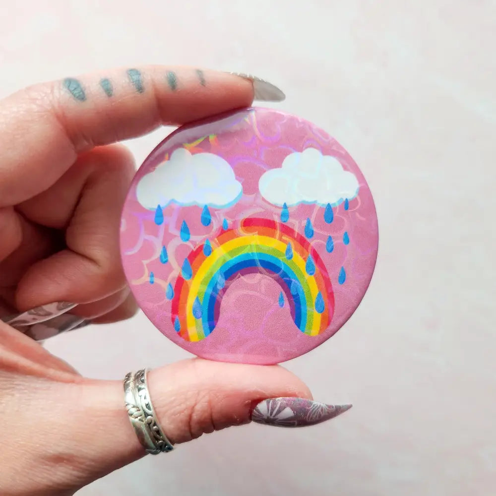 Holographic Rainbow Frowny Face Pinback Button Pins and Magnets