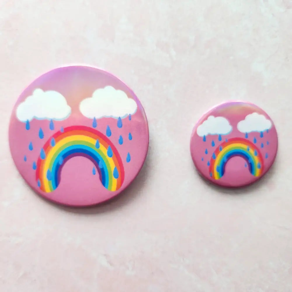 Holographic Rainbow Frowny Face Pinback Button Pins and Magnets