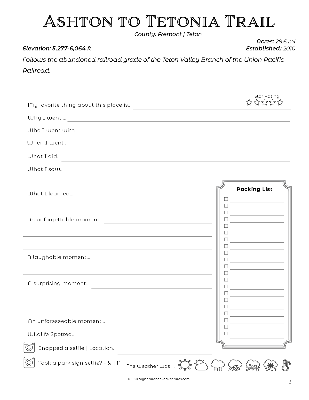 Idaho State Parks - Adventure Planning Journal