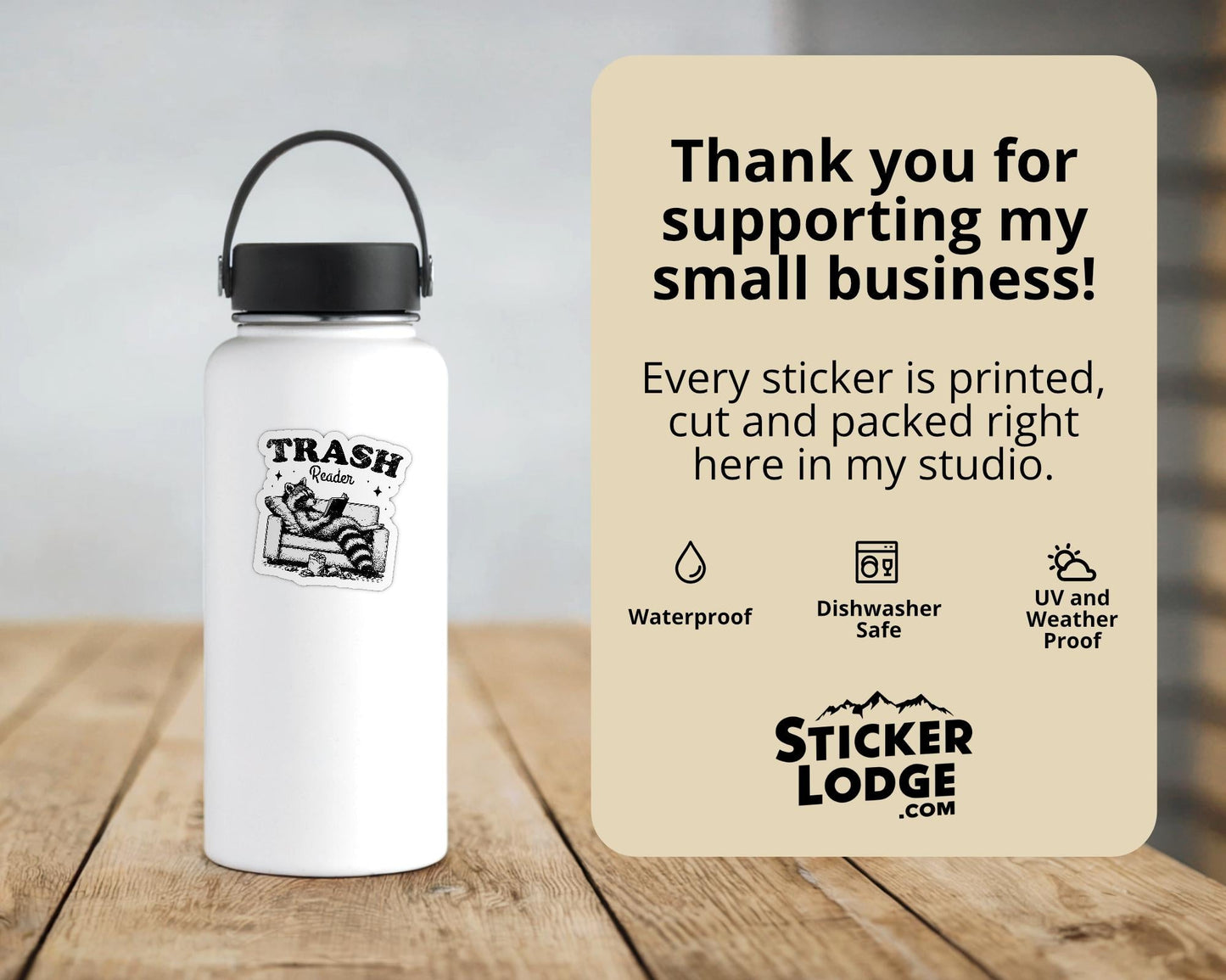 Trash Reader Raccoon Vinyl Sticker