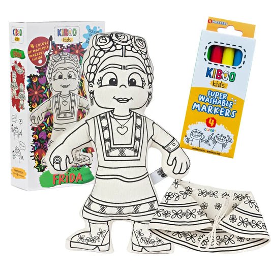 Kiboo Kids Artists Series: Frida with Shawl Coloring Set Washable and Reusable for Creative Play Color and Play Doll