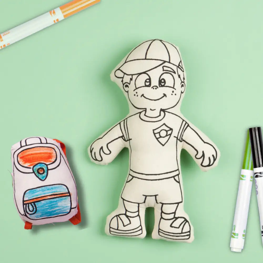 Kiboo Kids: Boy with Cap Colorable and Washable Doll for Creative Play Color and Play Doll