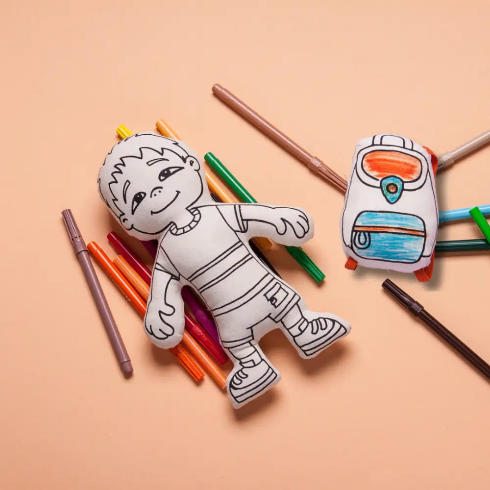 Kiboo Kids: Boy with Pocket Shorts Colorable and Washable Doll for Creative Play Color and Play Doll