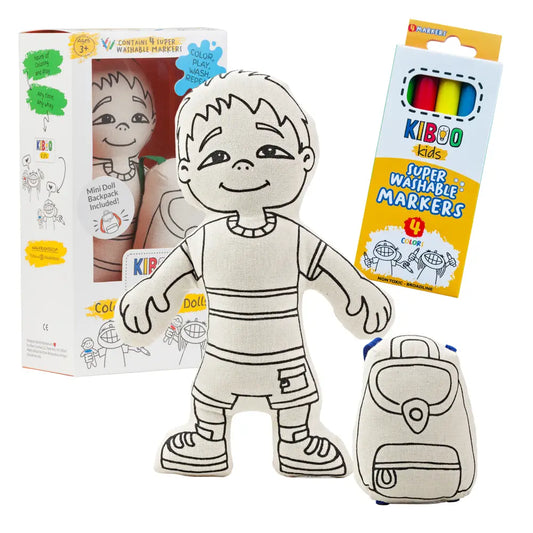 Kiboo Kids: Boy with Pocket Shorts Colorable and Washable Doll for Creative Play Color and Play Doll