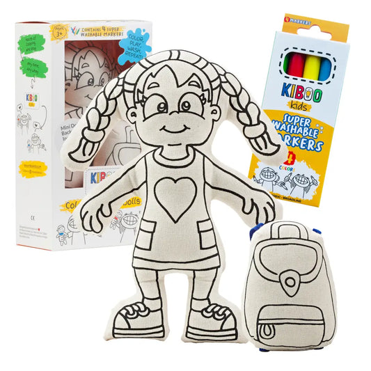 Kiboo Kids: Girl with Braids Colorable and Washable Doll for Creative Play Color and Play Doll