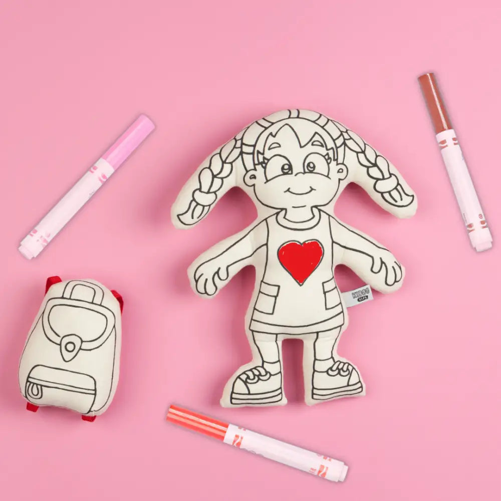 Kiboo Kids: Girl with Braids Colorable and Washable Doll for Creative Play Color and Play Doll
