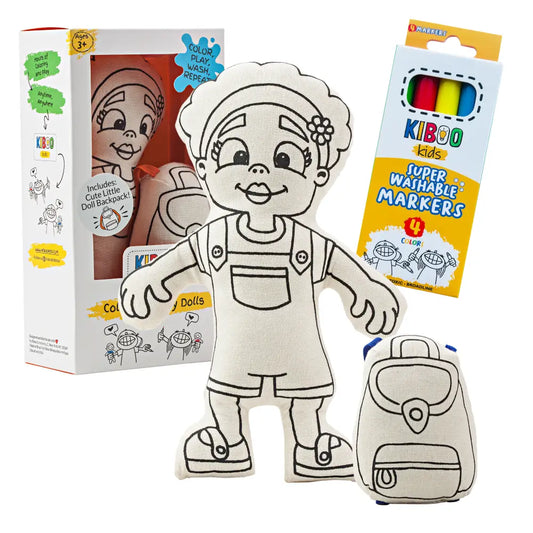Kiboo Kids: Girl with Flower Headband Colorable and Washable Doll for Creative Play Color and Play Doll