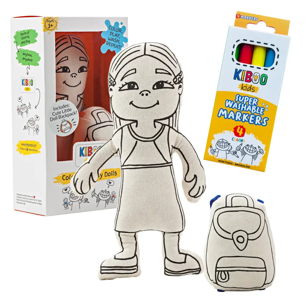 Kiboo Kids: Girl with Long Hair Colorable and Washable Doll for Creative Play Color and Play Doll