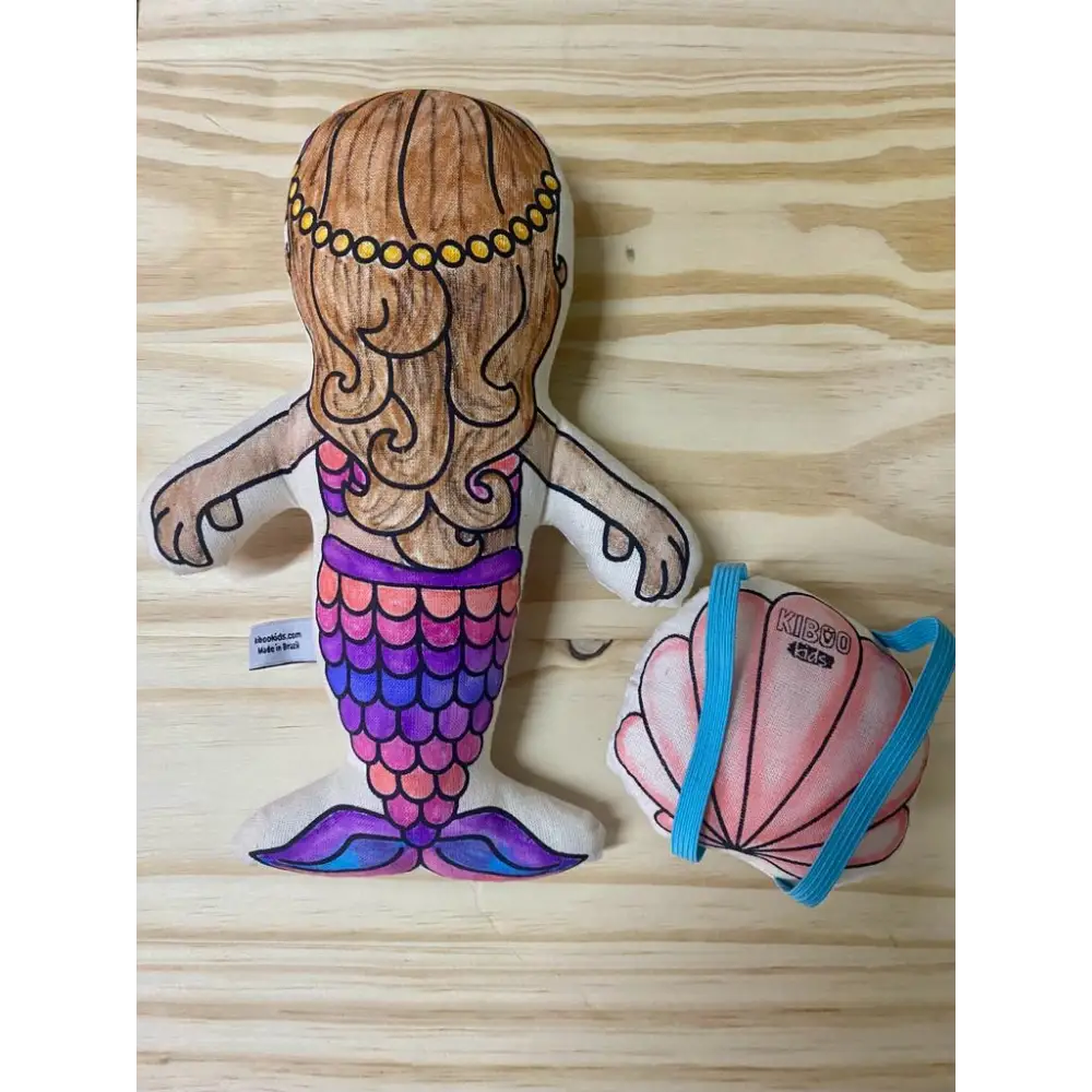 Kiboo Kids: Mermaid with Mini Shell Backpack Colorable and Washable Doll for Creative Play Color and Play Doll