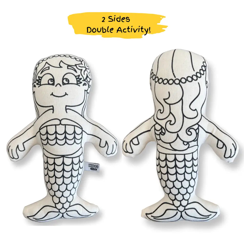 Kiboo Kids: Mermaid with Mini Shell Backpack Colorable and Washable Doll for Creative Play Color and Play Doll