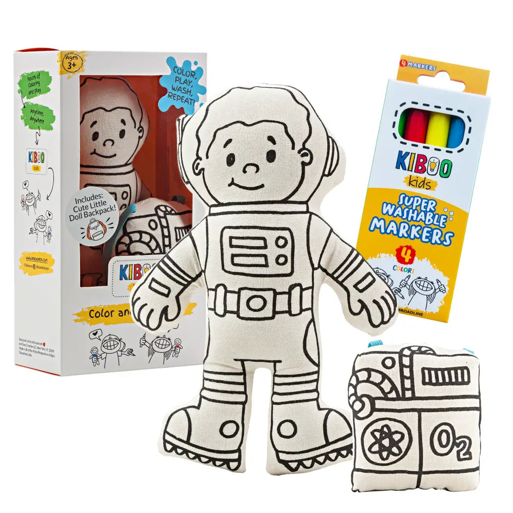Kiboo Kids Space Explorer: Boy Astronaut Doll with Mini Space Pack Educational and Imaginative Play Toy Color and Play