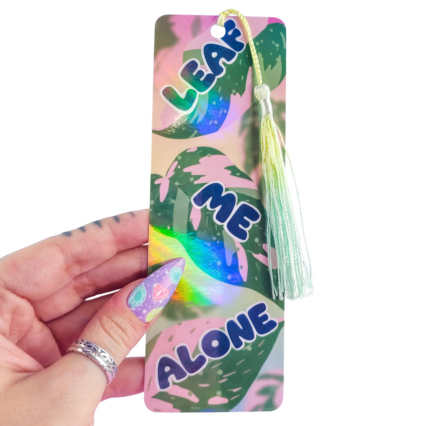 Leaf Me Alone Bookmark – Holographic Pink Princess Philodendron