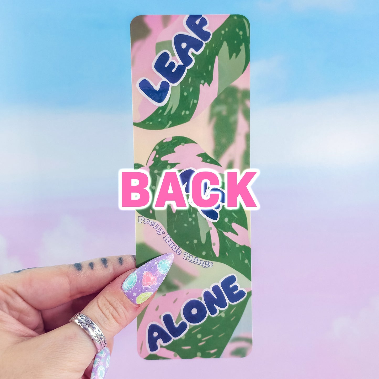 Leaf Me Alone Bookmark – Holographic Pink Princess Philodendron