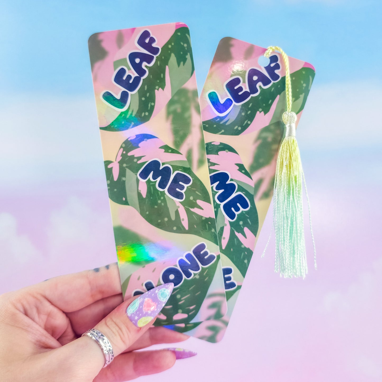 Leaf Me Alone Bookmark – Holographic Pink Princess Philodendron