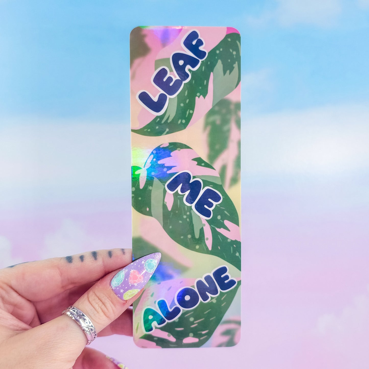 Leaf Me Alone Bookmark – Holographic Pink Princess Philodendron