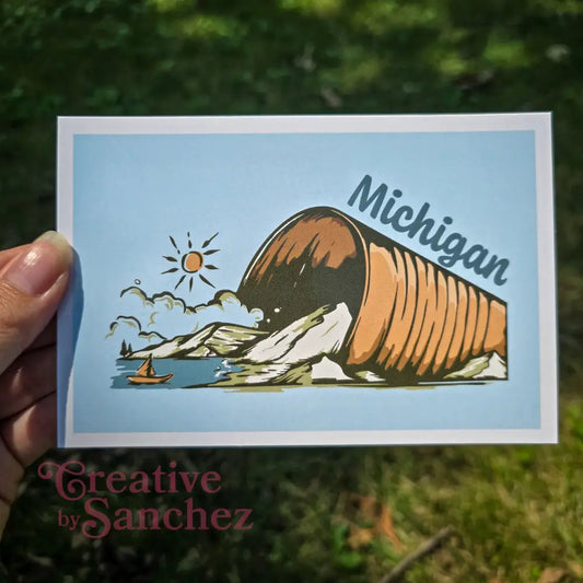Michigan Can Postcard – Fun Great Lakes Illustration – Original Postcard by Creative By Sanchez - Postcard