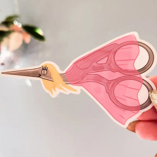 Miss Stork Embroidery Scissors Clear Sticker 4 x 2.3 Stickers