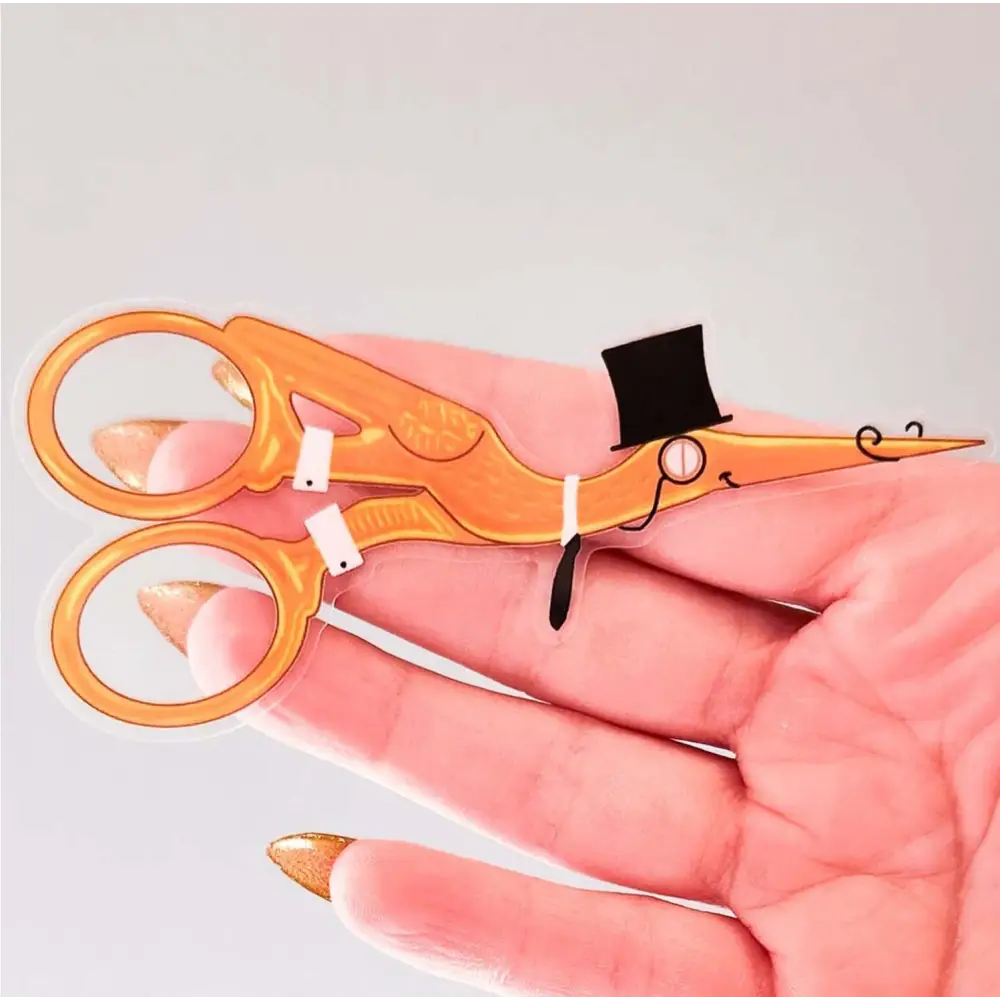 Mr Stork Embroidery Scissors Clear Sticker 4 x 1.8 A grade (no defects) Stickers