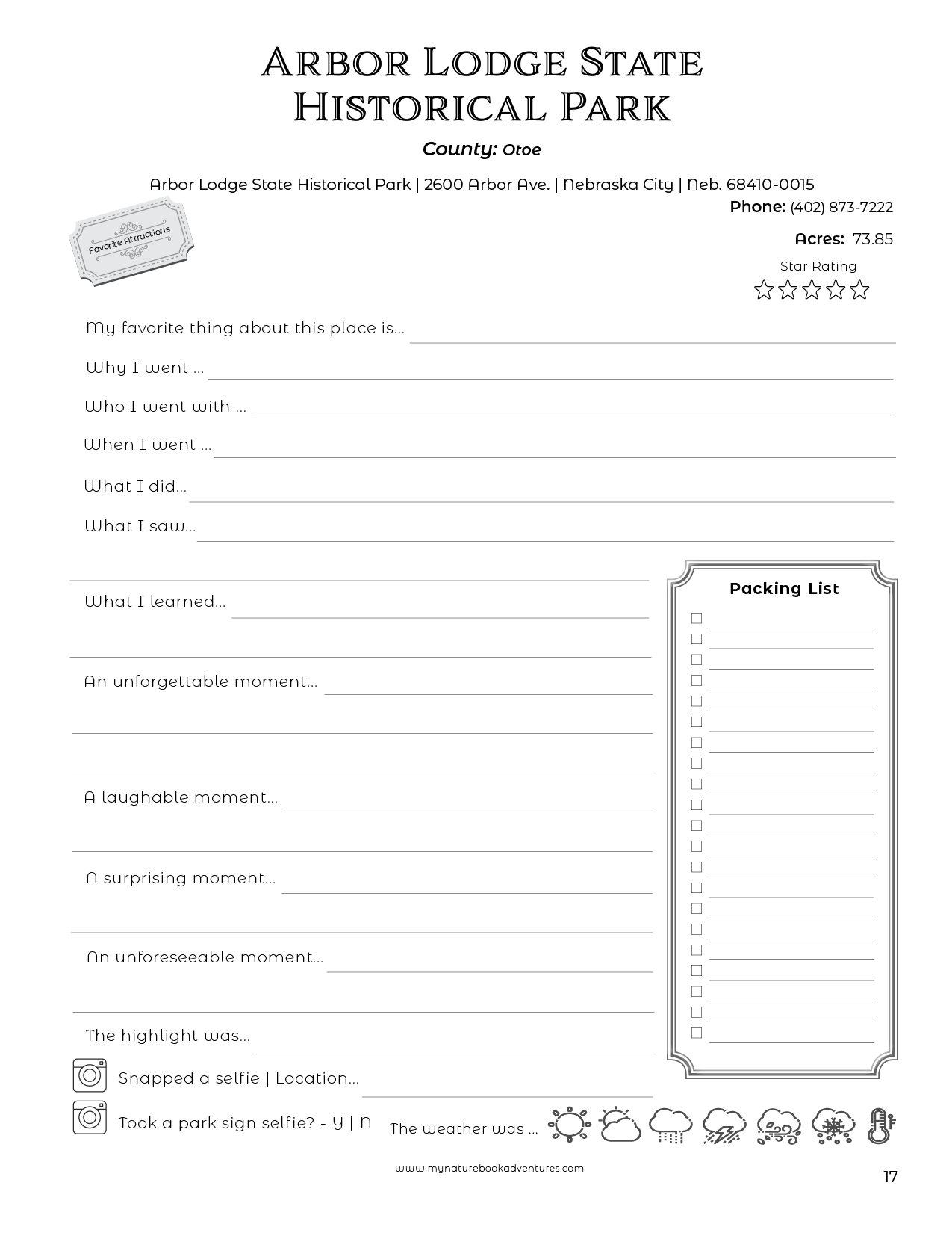 Nebraska State Parks - Adventure Planning Journal