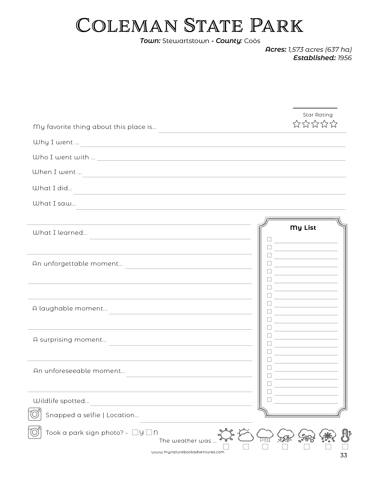 New Hampshire State Parks - Adventure Planning Journal