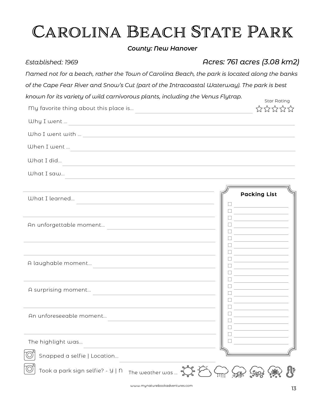North Carolina State Parks - Adventure Planning Journal