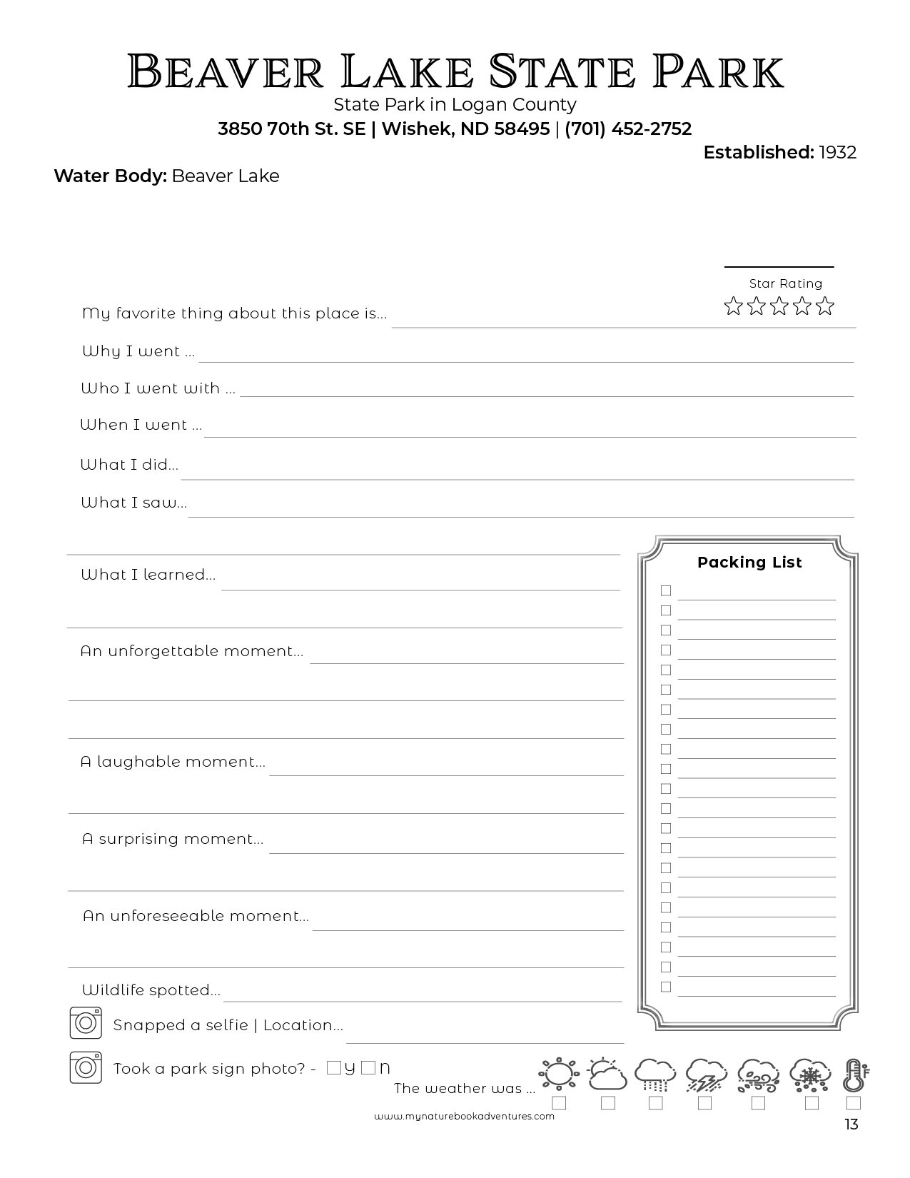 North Dakota State Parks - Adventure Planning Journal