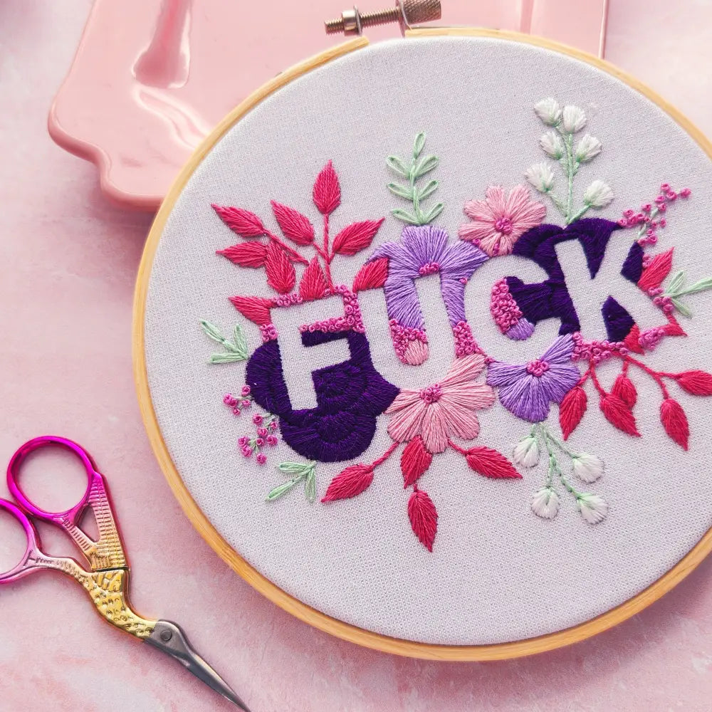 Pink Negative Space FUCK Embroidery Kit Beginner Friendly Kits