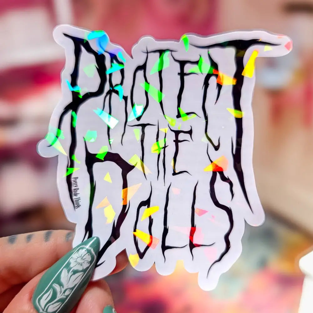 Protect The Dolls Metal Font Sticker 3.1 x 3.2 in. Faceted Stickers