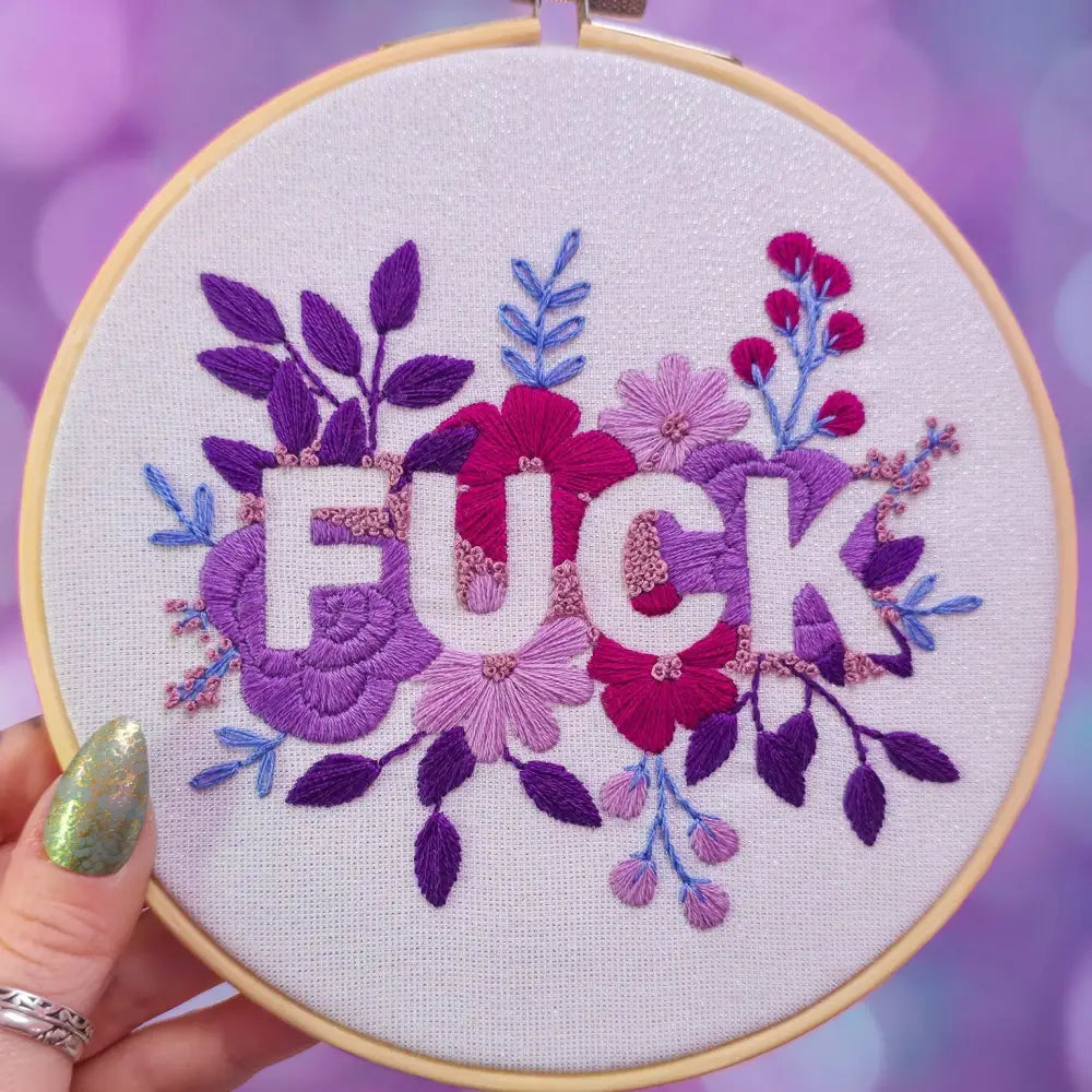 Purple Negative Space FUCK Embroidery Kit Beginner Friendly Kits